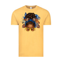 Vintage Mustard blue and gold american football afro messy bun Vintage Tee - texasbilliewilder