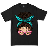 Black Messy Curly Bun Mom With Leopard Bandana Premium Tee - BundleAndBundleShop