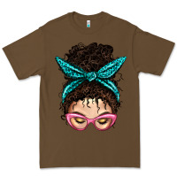 Cacao Messy Curly Bun Mom With Leopard Bandana Premium Tee - BundleAndBundleShop