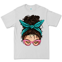 Dove Grey Messy Curly Bun Mom With Leopard Bandana Premium Tee - BundleAndBundleShop