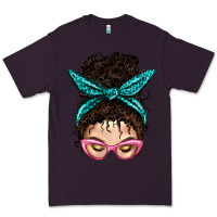 Plum Messy Curly Bun Mom With Leopard Bandana Premium Tee - BundleAndBundleShop