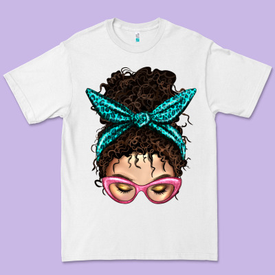 Messy Curly Bun Mom With Leopard Bandana Premium Tee Designed By Bundleandbundleshop