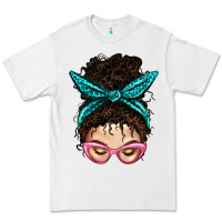 White Messy Curly Bun Mom With Leopard Bandana Premium Tee - BundleAndBundleShop
