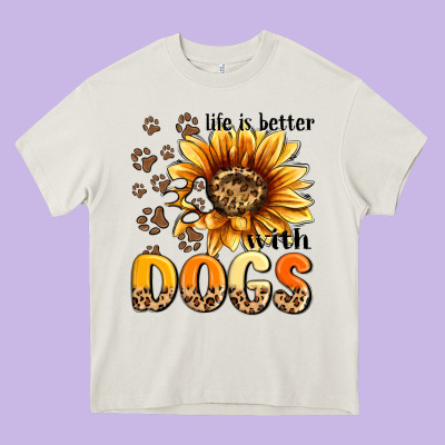 Life Is Better With Dogs Sunflower Heavy Core Tee Designed By Maliassmallbusiness