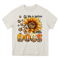 Cream life is better with dogs sunflower Heavy Core Tee - MaliasSmallBusiness