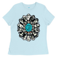 Baby Blue cowhide aztec gemstone Ladies Tee - RanaPortraitStore