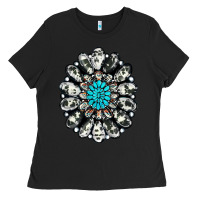 Black cowhide aztec gemstone Ladies Tee - RanaPortraitStore