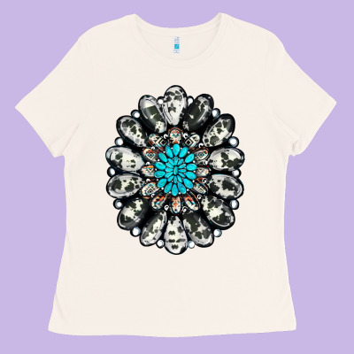 Cowhide Aztec Gemstone Ladies Tee Designed By Ranaportraitstore