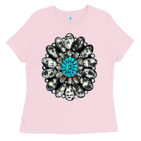 Bubblegum Pink cowhide aztec gemstone Ladies Tee - RanaPortraitStore