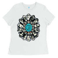 White cowhide aztec gemstone Ladies Tee - RanaPortraitStore