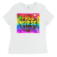 White Free Nurse Hugs LGBTQ+ Tumbler Ladies Tee - BundleAndBundleShop