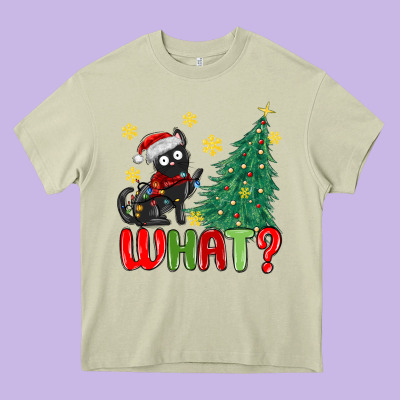 Christmas  Cat  What Heavy Core Tee Designed By Maliassmallbusiness