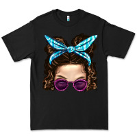 Black Messy Bun Mom And Pink Leopard Sunglasses Premium Tee - BundleAndBundleShop