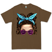 Cacao Messy Bun Mom And Pink Leopard Sunglasses Premium Tee - BundleAndBundleShop