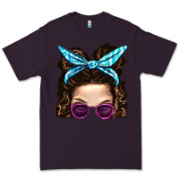 Plum Messy Bun Mom And Pink Leopard Sunglasses Premium Tee - BundleAndBundleShop
