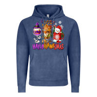 Vintage Denim Happy Hallothanksmas wine glass and coffee Vintage Hoodie - NancyCooperArtShop
