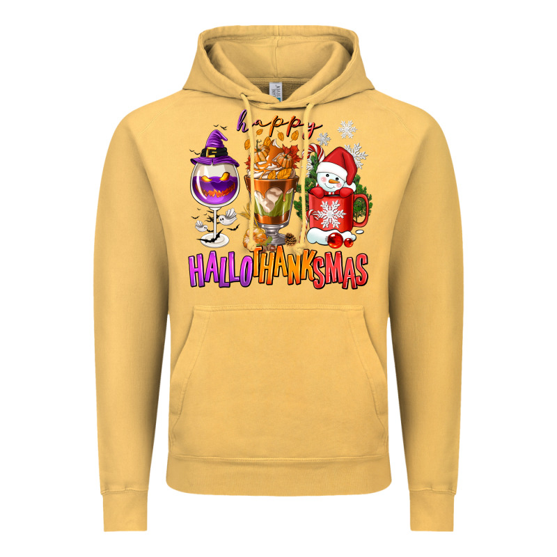 Happy Hallothanksmas Wine Glass And Coffee Vintage Hoodie by NancyCooperArtShop | Teevron