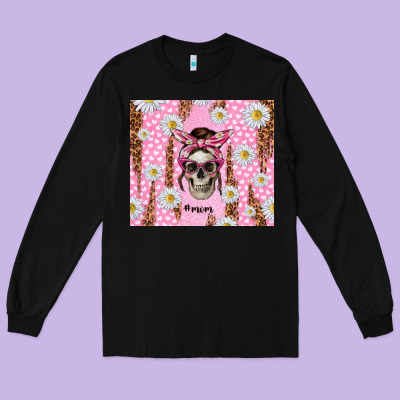 Skull Mom Pink Glitter With Daisy Long Sleeve Tee Designed By Tumblerdesignbyshophia