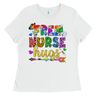 White Free Nurse Hugs Pride LGBTQ+ Ladies Tee - BundleAndBundleShop