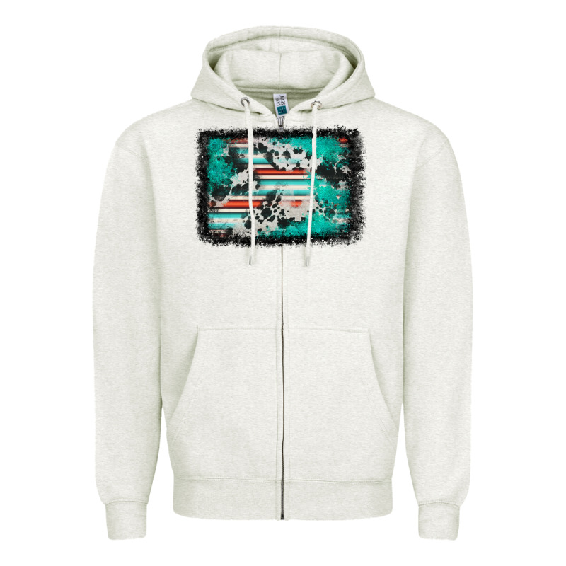 Western Serape Cowhide Turquoise Glitter Zipper Hoodie by FaDigitalArtStudio | Teevron