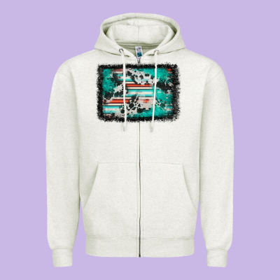 Western Serape Cowhide Turquoise Glitter Zipper Hoodie Designed By Fadigitalartstudio