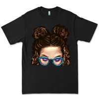 Black Messy Bun Mom And Glitter Glasses Premium Tee - BundleAndBundleShop