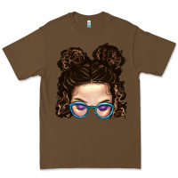 Cacao Messy Bun Mom And Glitter Glasses Premium Tee - BundleAndBundleShop