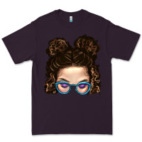 Plum Messy Bun Mom And Glitter Glasses Premium Tee - BundleAndBundleShop