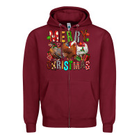 Burgundy Merry christmas chickens Zipper Hoodie - FaDigitalArtStudio