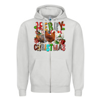 Dove Grey Merry christmas chickens Zipper Hoodie - FaDigitalArtStudio