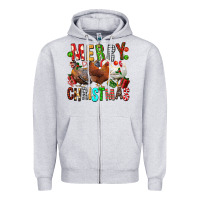 Heather Grey Merry christmas chickens Zipper Hoodie - FaDigitalArtStudio
