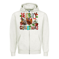 Oatmeal Heather Merry christmas chickens Zipper Hoodie - FaDigitalArtStudio