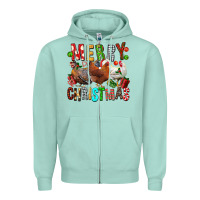 Seafoam Merry christmas chickens Zipper Hoodie - FaDigitalArtStudio