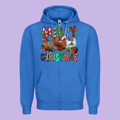 Merry Christmas Chickens Zipper Hoodie Designed By Fadigitalartstudio
