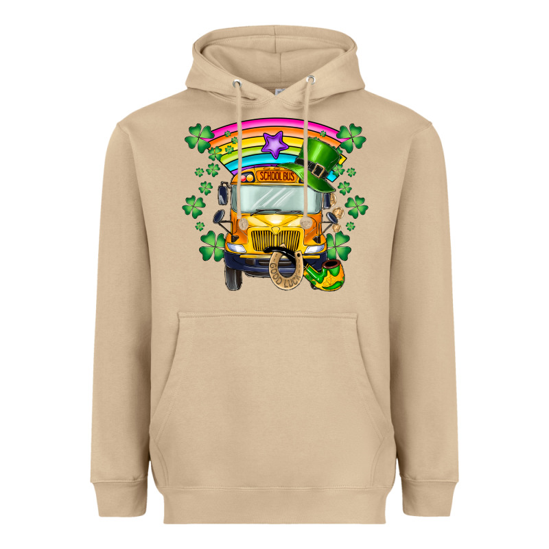 St. Patricks Day School Bus Heavyweight Hoodie by SublimationCraftShop | Teevron