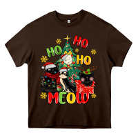 Chocolate Brown ho ho ho meow Heavy Core Tee - MaliasSmallBusiness