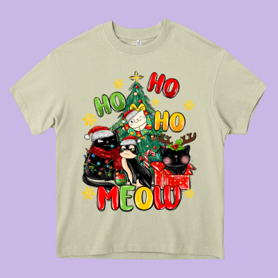 Ho Ho Ho Meow Heavy Core Tee Designed By Maliassmallbusiness