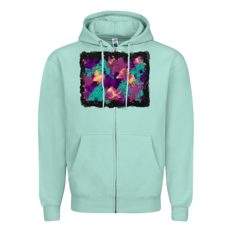 Halloween Trees And Turquoise Glitter Background Zipper Hoodie by BundleAndBundleShop | Teevron