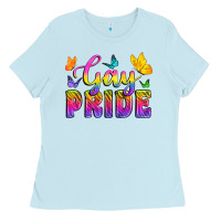 Baby Blue Gay Pride With Butterfly Ladies Tee - BundleAndBundleShop