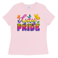 Bubblegum Pink Gay Pride With Butterfly Ladies Tee - BundleAndBundleShop