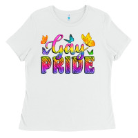 White Gay Pride With Butterfly Ladies Tee - BundleAndBundleShop
