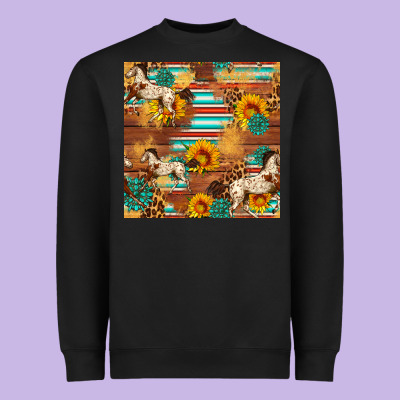 Western Horse Sunflowers Gemstone Seamless Pattern Heavyweight Sweatshirt Designed By Fadigitalartstudio