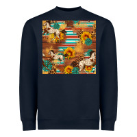 Navy Western Horse Sunflowers Gemstone Seamless Pattern Heavyweight Sweatshirt - FaDigitalArtStudio