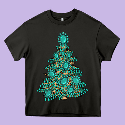 Christmas Tree With Gemstones Heavy Core Tee Designed By Maliassmallbusiness
