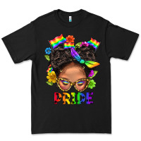 Black LGBTQ+ Messy Bun Mom Pride With Flower Premium Tee - BundleAndBundleShop