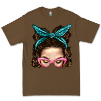 Cacao Messy Bun Mom With Leopard Bandana Premium Tee - BundleAndBundleShop