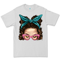 Dove Grey Messy Bun Mom With Leopard Bandana Premium Tee - BundleAndBundleShop