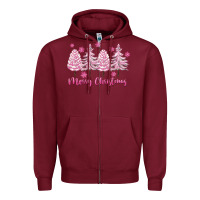 Burgundy Merry Christmas Trees Zipper Hoodie - FaDigitalArtStudio