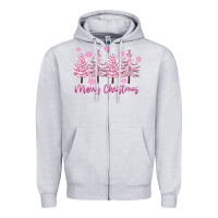 Heather Grey Merry Christmas Trees Zipper Hoodie - FaDigitalArtStudio
