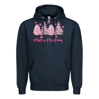 Navy Merry Christmas Trees Zipper Hoodie - FaDigitalArtStudio